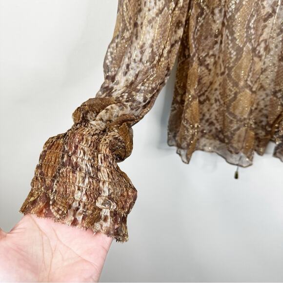 Zimmermann Botanica Python Silk Metallic Sheer Swing Blouse Womens 3/ US 10 - Picture 9 of 14